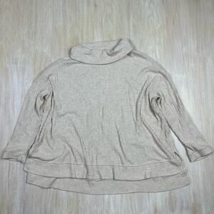 Everleigh Beige Waffle Knit Cowl Neck Long Sleeve Casual Comfortable Top Medium